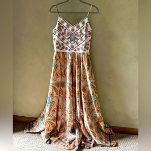 Paisley (tan/peach/teal) maxi Moon Orchid dress size M women’s.